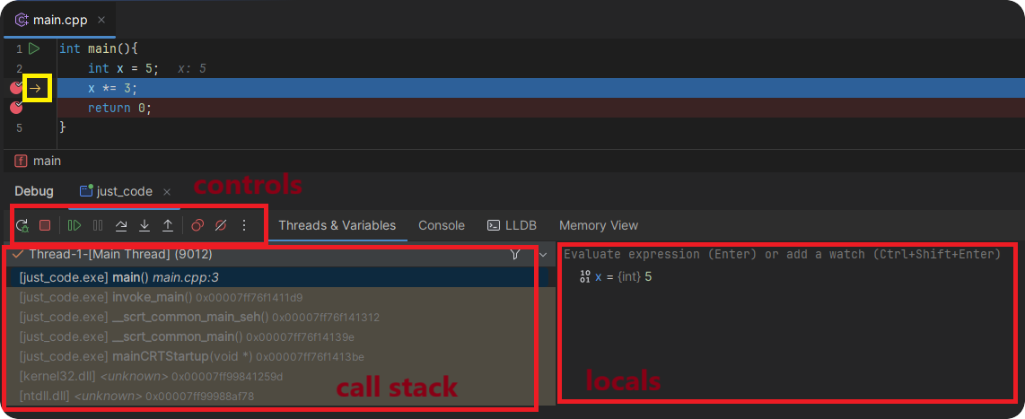 Program paused on breakpoint